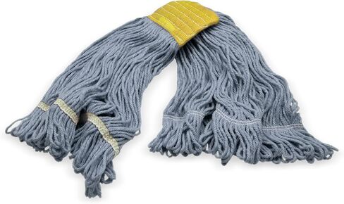 SPARTA 369513B14 FLO-PAC Cotton Mop Head, Loop-Ended, 5 Inch Color-Coded Yellow Headhand for Organized Cleaning, Small - 30 Inches Long, Blue with Yellow Band in Kuwait