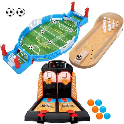 3 Sets Desktop Arcade Basketball Table Top Game Mini Bowling Game Tabletop Mini Football Soccer Pinball for Indoor Game Room Desk Games for Office for Adults, for Little Ones in Saudi Arabia