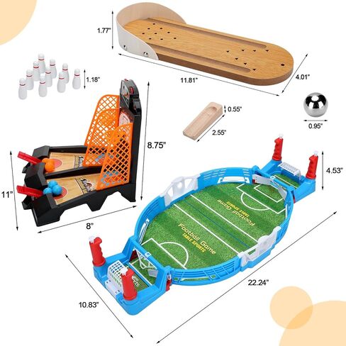 3 Sets Desktop Arcade Basketball Table Top Game Mini Bowling Game Tabletop Mini Football Soccer Pinball for Indoor Game Room Desk Games for Office for Adults, for Little Ones in Saudi Arabia