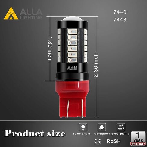 Alla Lighting T20 Base 7440 7443 Strobe LED مصابيح الفرامل، مصابيح إيقاف وامضة حمراء 7441 7443LL 7440LL W21W 992 2800 Lumens Xtreme Super Bright 12V 5730 33-SMD استبدال in Saudi Arabia