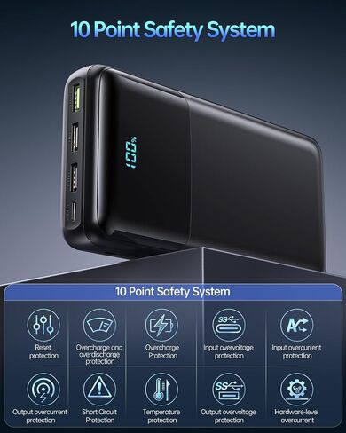 شاحن محمول باور بانك 50000 مللي أمبير، USB-C PD 30 وات وQC 4.0 حزمة بطارية خارجية للشحن السريع مع 4 مخارج ومدخلين، شاحن هاتف بشاشة رقمية لهاتف iPhone 15/14/13/12/11، Samsung، Android in Saudi Arabia