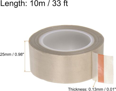 Fabric PTFE Tape Roll, 1" x 33 ft High Temperature PTFE Adhesive Tape 0.13mm Thickness for Vacuum Sealer Machine Hand Impulse Sealers, Light Brown in Saudi Arabia
