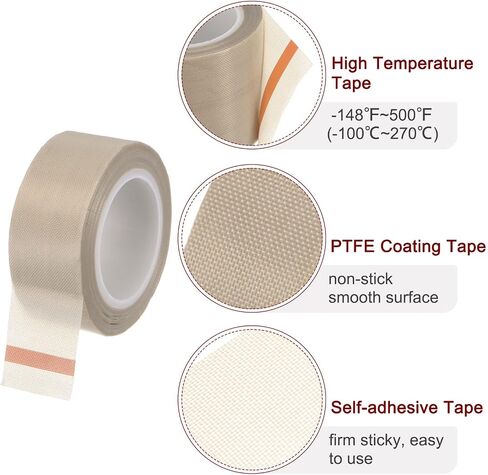 Fabric PTFE Tape Roll, 1" x 33 ft High Temperature PTFE Adhesive Tape 0.13mm Thickness for Vacuum Sealer Machine Hand Impulse Sealers, Light Brown in Saudi Arabia