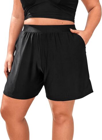 Floerns Women's Plus Size Swim Board Shorts with Pockets Bathing Suit Shorts in Saudi Arabia