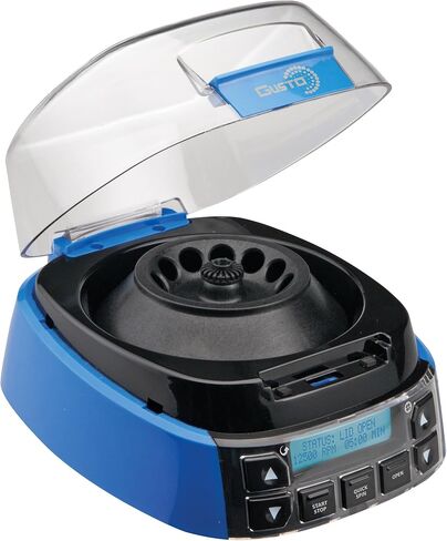 جهاز طرد مركزي صغير عالي السرعة مع مؤقت وتحكم في السرعة، 500 إلى 12500 دورة في الدقيقة، 100-240 فولت تيار متردد، 50/60 هرتز، قابس عالمي، أزرق in Kuwait