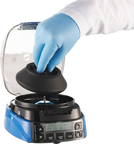 جهاز طرد مركزي صغير عالي السرعة مع مؤقت وتحكم في السرعة، 500 إلى 12500 دورة في الدقيقة، 100-240 فولت تيار متردد، 50/60 هرتز، قابس عالمي، أزرق in Kuwait