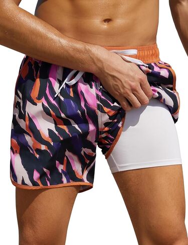 unitop Mens Swim Trunks with Compression Liner 5 Inch Inseam Quick Dry Hawaiian Board Shorts with Pockets in Saudi Arabia