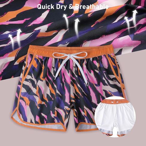 unitop Mens Swim Trunks with Compression Liner 5 Inch Inseam Quick Dry Hawaiian Board Shorts with Pockets in Saudi Arabia