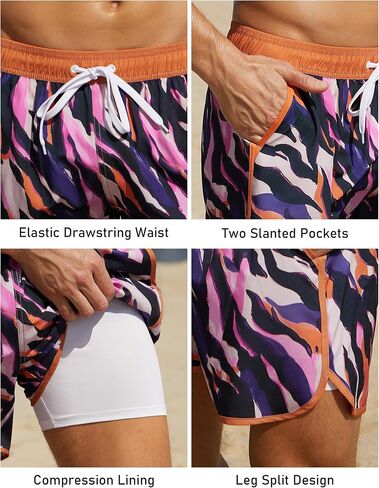 unitop Mens Swim Trunks with Compression Liner 5 Inch Inseam Quick Dry Hawaiian Board Shorts with Pockets in Saudi Arabia