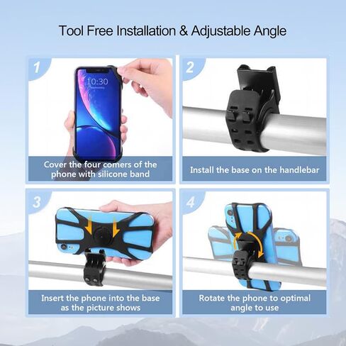 Bike Phone Holder, Universal Phone Mount for Bike, Motorcycle, Scooter and Stroller, 360° Rotation Adjustable, Detachable Silicone Bicycle Phone Mount Compatible for 4.5-7.0 inch Smartphones in Saudi Arabia