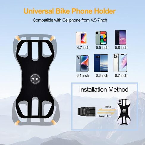 Bike Phone Holder, Universal Phone Mount for Bike, Motorcycle, Scooter and Stroller, 360° Rotation Adjustable, Detachable Silicone Bicycle Phone Mount Compatible for 4.5-7.0 inch Smartphones in Saudi Arabia
