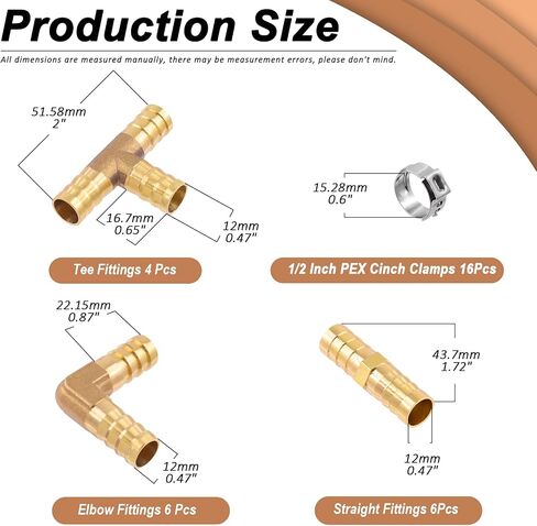 32Pcs 1/2 Inch PEX Fittings with Stainless Steel Cinch Crimp Rings Clamps, 4 Tee 6 Elbow 6 Coupling 16 PEX Cinch Clamps for PEX Pipe Plumbing Projects in Saudi Arabia
