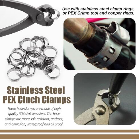 32Pcs 1/2 Inch PEX Fittings with Stainless Steel Cinch Crimp Rings Clamps, 4 Tee 6 Elbow 6 Coupling 16 PEX Cinch Clamps for PEX Pipe Plumbing Projects in Saudi Arabia