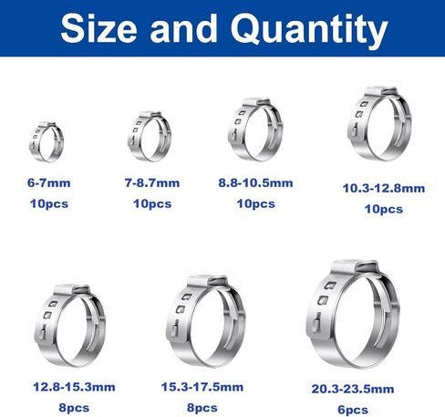 Tnisesm 62Pcs Single Ear Hose Clamp 1/4-59/64 Inch Stepless Cinch Rings Crimp Assortment Kits for Water Pipe, Plumbing and Automotive Use in Saudi Arabia