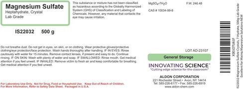 بلورات كبريتات المغنيسيوم المبتكرة في العلوم، 7 هيدرات، 500 جرام - درجة المختبر - ممتازة لخلط محاليل المغنيسيوم - المجموعة الكيميائية المنسقة in Kuwait