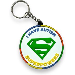 Autism Awareness 3D Visual Keyring, 'I Have Autism Super Powers', Multicolour, 4cm Circular in Kuwait