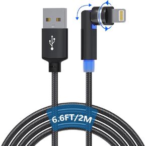 90 Degree iPhone Charging Cable with 360 Degree Rotating Head [MFi & 2.4A Fast Charge & Data Sync] Right Angle Nylon Braided Lightning Charger Cord Compatible Apple Carplay iPhone14 13 12 11 X 8 7 6 5 in Kuwait