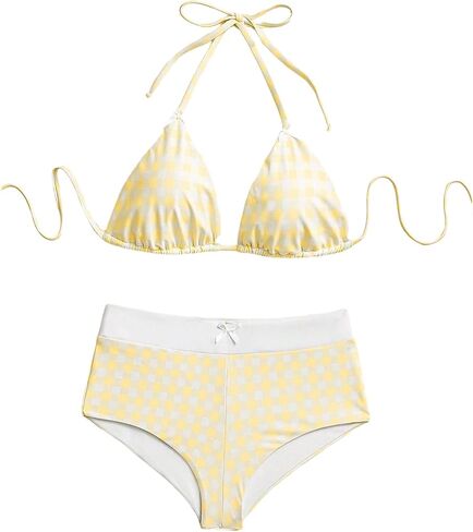 Shenhe Women's Y2K gingham bow bikini مجموعة 2 قطعة مثلث الرسن boyshort ملابس السباحة in Kuwait