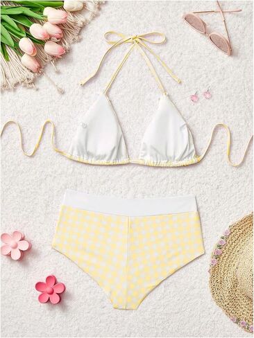 Shenhe Women's Y2K gingham bow bikini مجموعة 2 قطعة مثلث الرسن boyshort ملابس السباحة in Kuwait