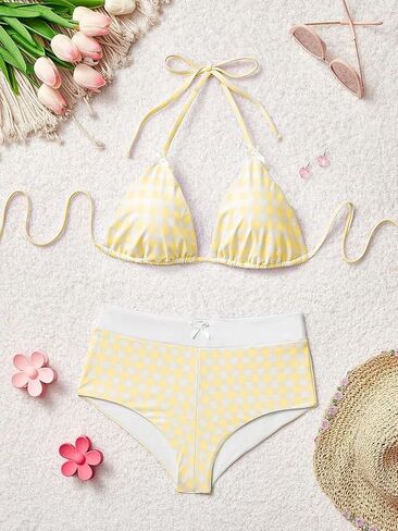 Shenhe Women's Y2K gingham bow bikini مجموعة 2 قطعة مثلث الرسن boyshort ملابس السباحة in Kuwait