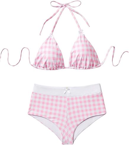 Shenhe Women's Y2K gingham bow bikini مجموعة 2 قطعة مثلث الرسن boyshort ملابس السباحة in Kuwait