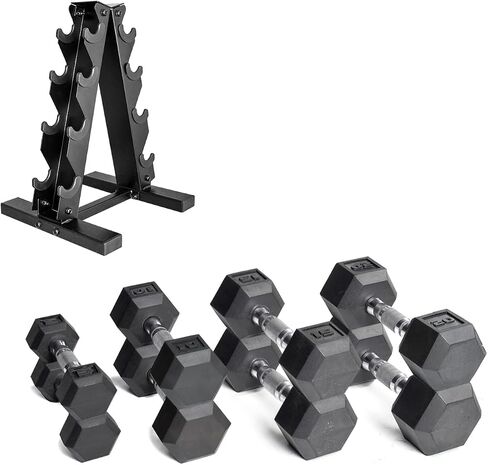 مجموعة أثقال الدمبل السداسية المطلية بوزن 100 رطل من CAP Barbell مع قبضة مريحة ورف عمودي in Kuwait