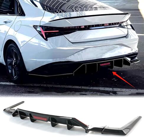 Diffuer المصد الخلفي مع ضوء الفرامل ل Hyundai Elantra 2021-2023 سيدان 4 أبواب KDM لمعان الأسود الناشر الخلفي واقي الشفة الوفير in Saudi Arabia