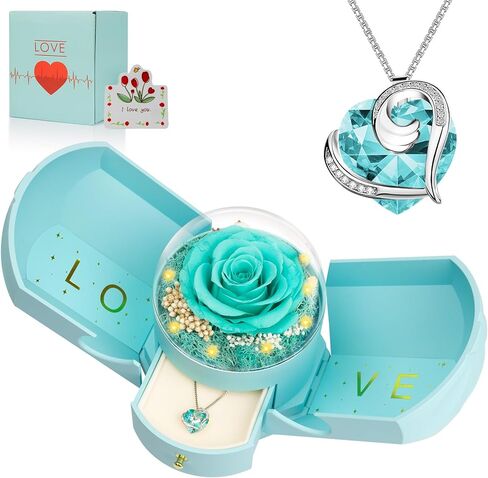 Preserved Red Real Rose with I Love You Necklace -Eternal Flowers Rose Gifts for Mom Grandma Wife Girlfriend on Mothers Day Valentines Christmas Birthday Anniversary Romantic Gifts for Her in Kuwait