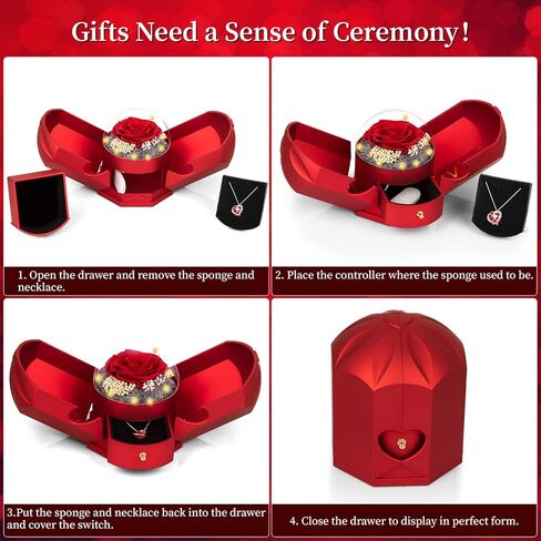 Preserved Red Real Rose with I Love You Necklace -Eternal Flowers Rose Gifts for Mom Grandma Wife Girlfriend on Mothers Day Valentines Christmas Birthday Anniversary Romantic Gifts for Her in Kuwait