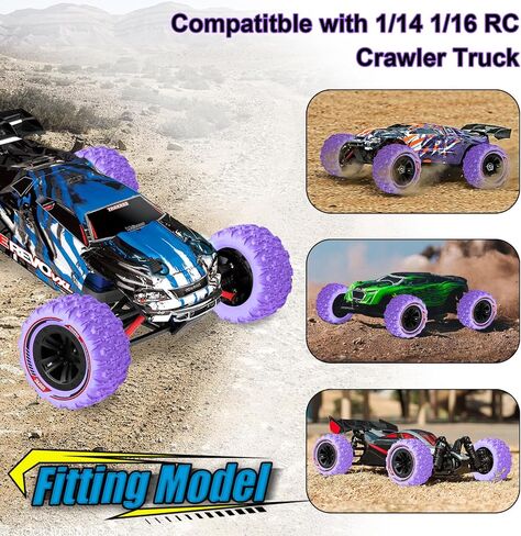 GOUPRC 12mm Hex RC Wheel Tires with Hood Pins Retainer Lock Clip Kit, 3.26 * 1.67 Inches 4PCS Swamp Claw Mud Terrain Tires Accessories for 1/14 1/16 RC Car Crawler Buggy Truck in Saudi Arabia