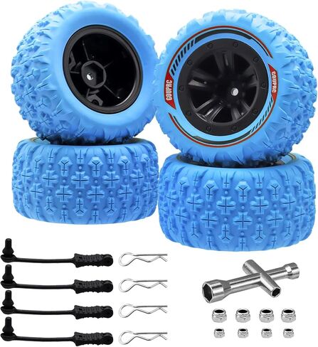GOUPRC 12mm Hex RC Wheel Tires with Hood Pins Retainer Lock Clip Kit, 3.26 * 1.67 Inches 4PCS Swamp Claw Mud Terrain Tires Accessories for 1/14 1/16 RC Car Crawler Buggy Truck in Kuwait