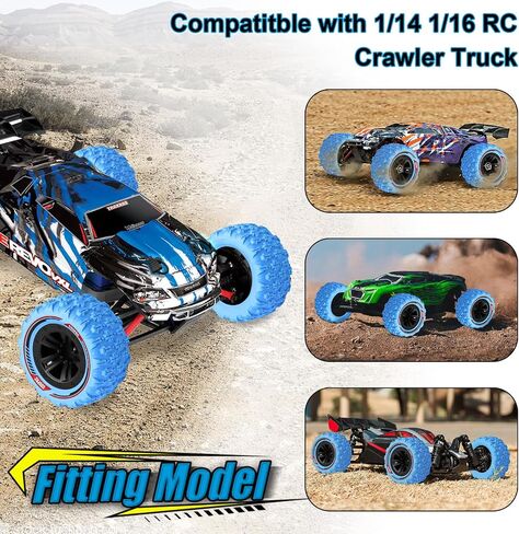 GOUPRC 12mm Hex RC Wheel Tires with Hood Pins Retainer Lock Clip Kit, 3.26 * 1.67 Inches 4PCS Swamp Claw Mud Terrain Tires Accessories for 1/14 1/16 RC Car Crawler Buggy Truck in Kuwait