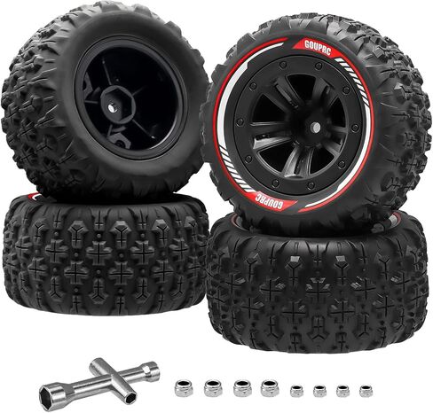 GOUPRC 12mm Hex RC Wheel Tires with Hood Pins Retainer Lock Clip Kit, 3.26 * 1.67 Inches 4PCS Swamp Claw Mud Terrain Tires Accessories for 1/14 1/16 RC Car Crawler Buggy Truck in Kuwait