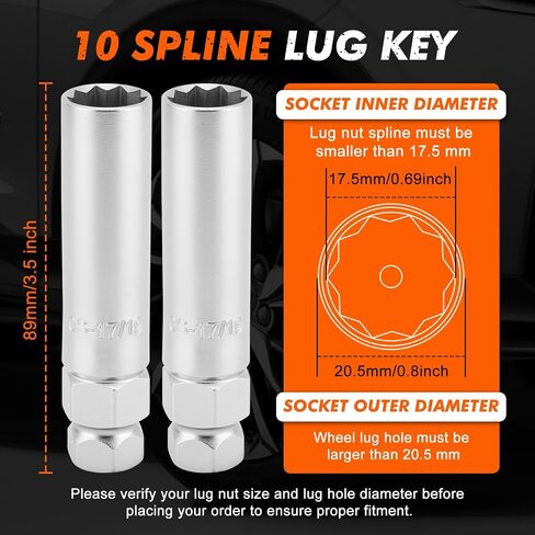 Casoman 10 Spline Lug Nut Key ، أداة إزالة قفل العجلات لسهولة إزالة وتثبيت ما بعد البيع وعجلة المصنع. in Saudi Arabia