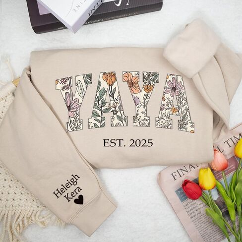 Custom Floral Grandma Sweatshirt, Personalized Hoodie, Custom Nana, Auntie, Mimi Sweatshirt, Thoughtful Gift for Grandma in Saudi Arabia