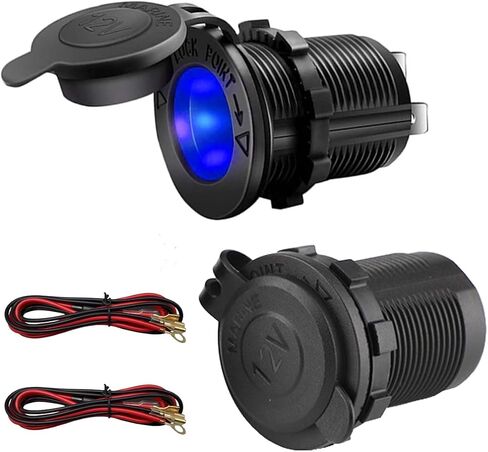 2 Pack 12V Scareette Wighter Socket ، Universal Auto Power Outlet Outlet Proceptacle Process للدراجة النارية Marine Marine ATV مع فتيل الأسلاك وقابس مقاوم للماء (الضوء الأسطواني/الأزرق) in Saudi Arabia