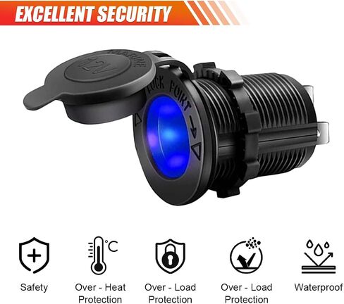 2 Pack 12V Scareette Wighter Socket ، Universal Auto Power Outlet Outlet Proceptacle Process للدراجة النارية Marine Marine ATV مع فتيل الأسلاك وقابس مقاوم للماء (الضوء الأسطواني/الأزرق) in Saudi Arabia