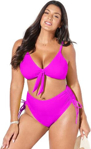 Swimsuits For All Mentor Tie Front High Waist Side Tie Bikini Set in Saudi Arabia