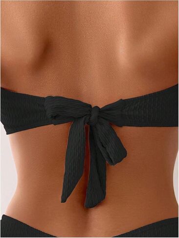 MakeMeChic Women's Two Piece Bikini Set 3D Flower Textured Strapless Bandeau Tie Back Bathing Suit in Saudi Arabia
