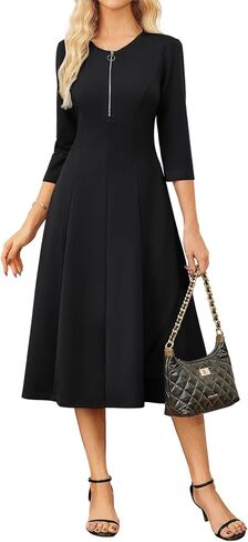 GRACE KARIN Womens Wear to Work Dresses Funeral Dress 3/4 Sleeve Zipper Front Empire Waist Aline Dress with Pockets in Saudi Arabia