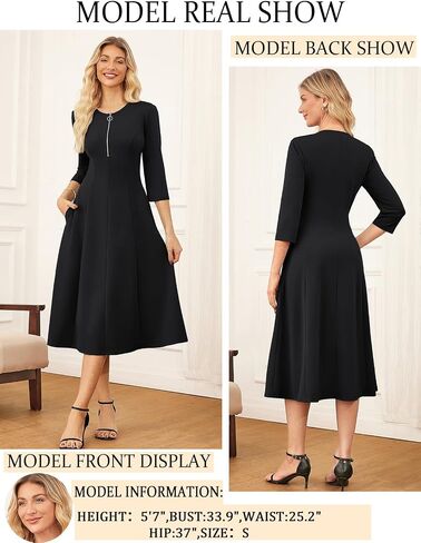 GRACE KARIN Womens Wear to Work Dresses Funeral Dress 3/4 Sleeve Zipper Front Empire Waist Aline Dress with Pockets in Saudi Arabia