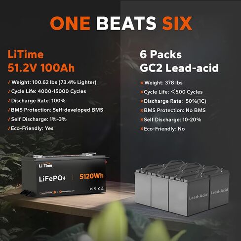 Litime 51.2V (48V) 60ah Lithium Golf Cart Battery ، بطارية BMS 120A BMS ، 15000 دورة قابلة لإعادة الشحن ، تدعم محركًا يصل إلى 4 كيلو وات ، مكون من 6.14 كيلو واط مستمر ، مثالي لعربات الجولف in Saudi Arabia