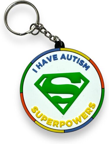 Autism Awareness 3D Visual Keyring, 'I Have Autism Super Powers', Multicolour, 4cm Circular in Kuwait