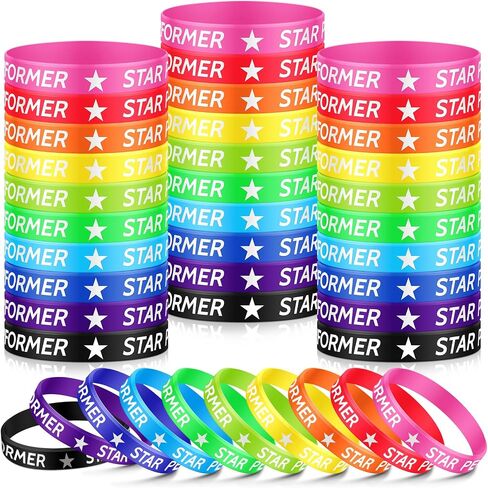 50 Pcs Star Performer Bracelets Star Student Rubber Wristbands 10 Color Reward Silicone Bracelets for Education Activities Student Kids School Classroom Teacher Recognition Award in Saudi Arabia