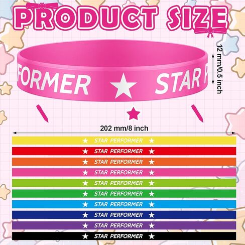50 Pcs Star Performer Bracelets Star Student Rubber Wristbands 10 Color Reward Silicone Bracelets for Education Activities Student Kids School Classroom Teacher Recognition Award in Saudi Arabia