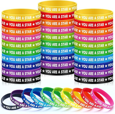 50 Pcs Star Performer Bracelets Star Student Rubber Wristbands 10 Color Reward Silicone Bracelets for Education Activities Student Kids School Classroom Teacher Recognition Award in Saudi Arabia