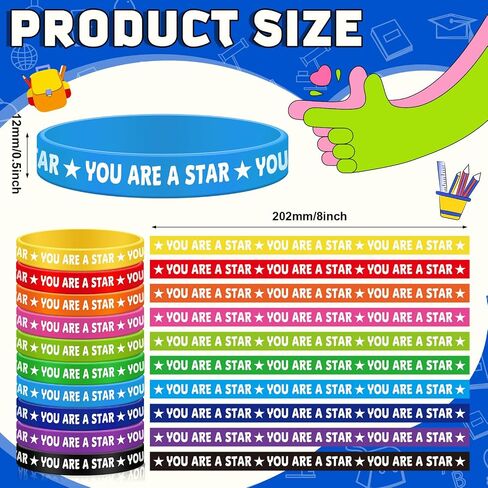 50 Pcs Star Performer Bracelets Star Student Rubber Wristbands 10 Color Reward Silicone Bracelets for Education Activities Student Kids School Classroom Teacher Recognition Award in Saudi Arabia