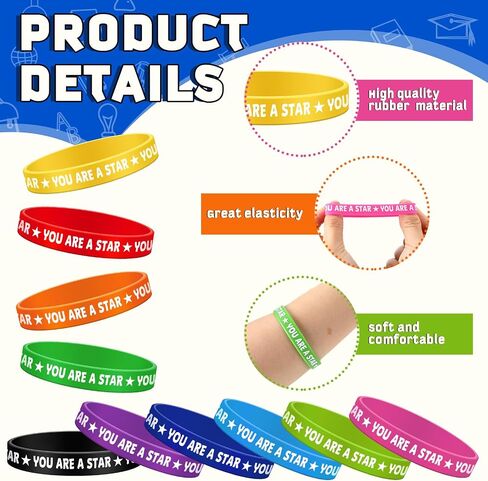 50 Pcs Star Performer Bracelets Star Student Rubber Wristbands 10 Color Reward Silicone Bracelets for Education Activities Student Kids School Classroom Teacher Recognition Award in Saudi Arabia