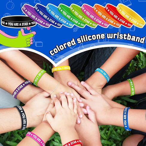 50 Pcs Star Performer Bracelets Star Student Rubber Wristbands 10 Color Reward Silicone Bracelets for Education Activities Student Kids School Classroom Teacher Recognition Award in Saudi Arabia