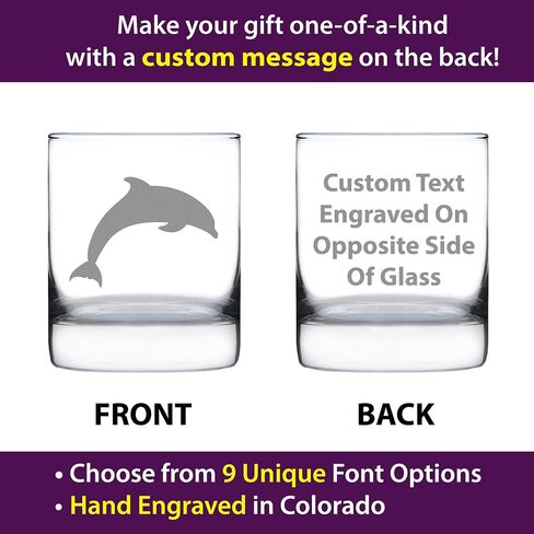 Dolphin Whiskey Rocks Glass - Beach Themed Gifts for Men & Women - Fun Whisky Drinking Tumbler Decor - Engraved 10 oz in Kuwait